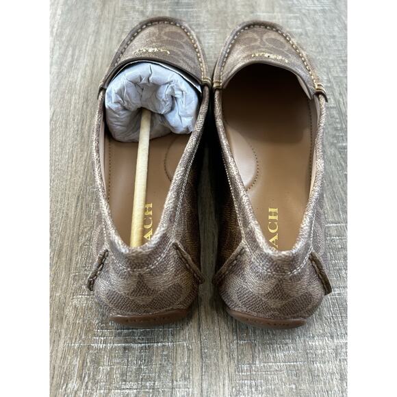 Coach Women's Marley Driver Loafers Size 9.5 Tan Monogram Logo Canvas - Picture 7 of 12